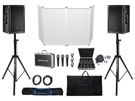 (2) JBL SRX812P 12  2000w Powered DJ PA Speakers+Stands+Mics+Facade+(10) Lights Online Sale