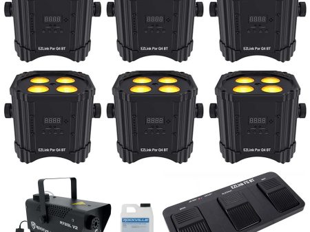 (6) Chauvet DJ Ezlink Par Q4 BT Wireless Bluetooth Wash Lights+Footswitch+Fogger For Discount