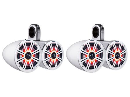 Pair Dual Kicker 43KM654LCW 6.5  780w Marine Wakeboard Tower Speakers w LED s Sale