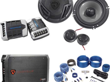 Pair Rockville RV65.2C 6.5  Component Speakers+6.5  Coaxial+4-Ch Amplifier+Wires Cheap