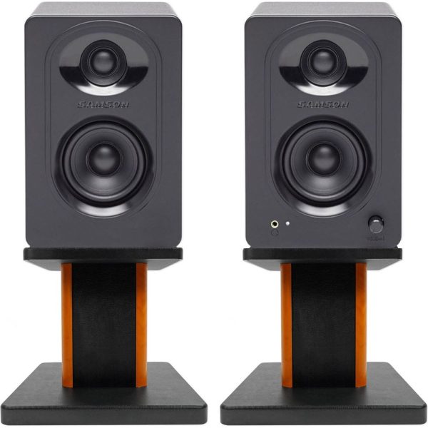 2) SAMSON M50 5  Studio Computer Podcast Reference Monitors Speakers+Wood Stands For Discount