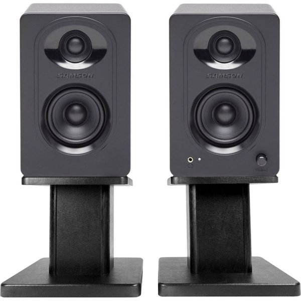 2) SAMSON M50 5  Studio Computer Podcast Reference Monitors Speakers+Desk Stands For Sale