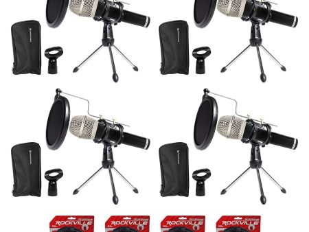 4 Beyerdynamic TG-V50 Podcast Podcasting Microphones w Stands+Cables+Pop Filters For Cheap