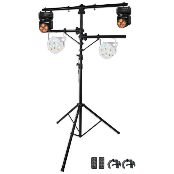 Rockville Tripod Tree Stand w  2) RGBW Moving Heads+(2) RGB Wash Par Can Lights Hot on Sale