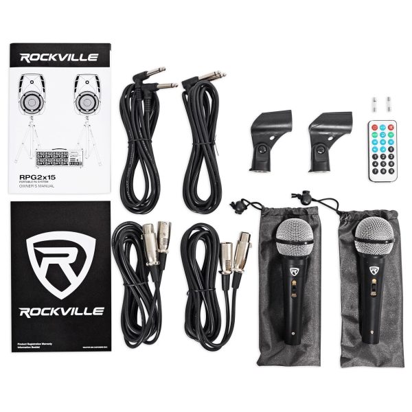 Rockville RPG2X15 PA System Mixer Amp+15  Speakers+Stands+Mics+Bluetooth+Facade Cheap