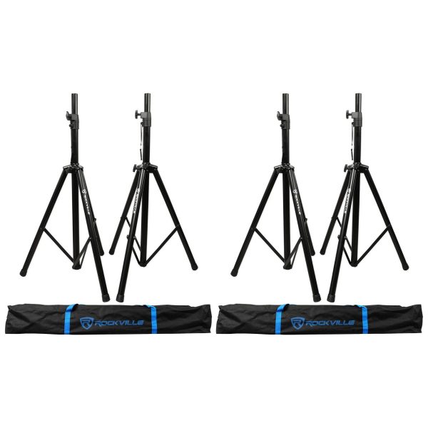 (2) Pairs Rockville Tripod DJ PA Speaker Stands + Carrying Cases Black RVSS2 For Sale