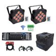 (2) Rockville BEST PAR 60 Rechargable Wash Lights w  Wireless DMX+Bag+Controller Supply