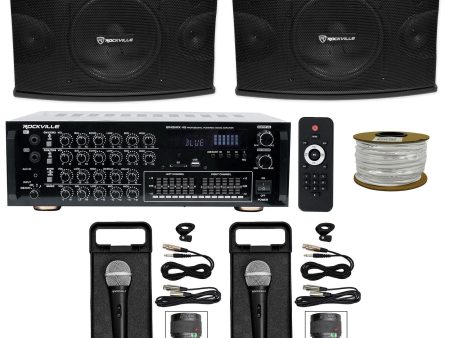 2) Rockville 10  3-Way 1200w Karaoke Speakers+Powered Mixer w Bluetooth+2) Mics Discount