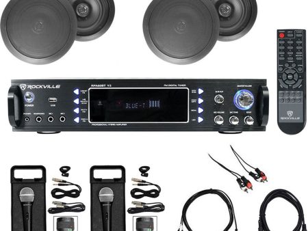 Karaoke Bluetooth Amp Mixer+(4) 8  Black Ceiling Speakers+(2) Microphones on Sale