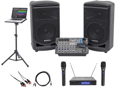 Samson 8  Portable YouTube Karaoke Machine System+(2) Mics+Mixer+Laptop Stand Cheap