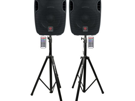 2) Rockville BPA10 10  Powered 400W DJ PA Speakers w Bluetooth+Stands+Cables+Bag Sale