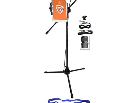 Rockville Tripod Karaoke Microphone Stand+Mic w iPad Tablet Clip Mount+Carry Bag Online now