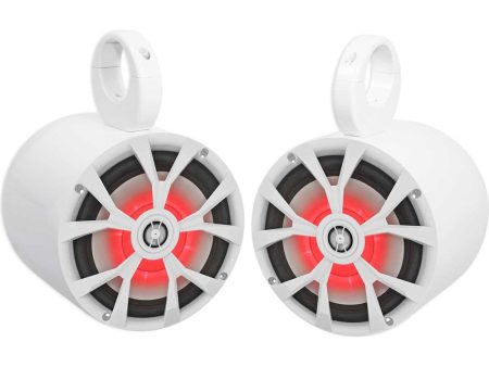 (2) Rockville RKL80MB 8  900 Watt Marine Wakeboard LED Tower Speakers in White on Sale