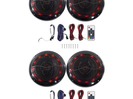 (4) Rockville RMC80LB 8  800w Black Marine Speakers w Multi Color LED + Remote For Discount