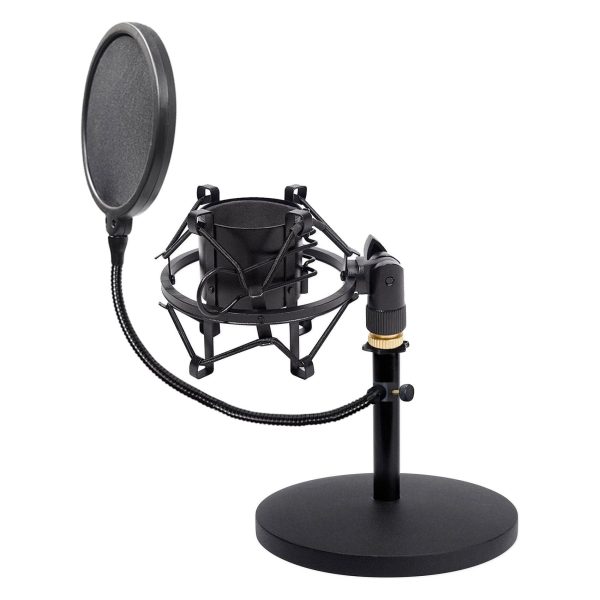 Samson MD5 Weighted Podcast Podcasting Mic Stand+Black Shockmount+Pop Filter Online Sale