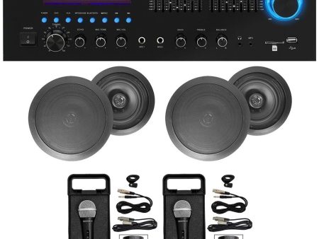 Home Karaoke Machine System w  Bluetooth+(4) 6.5  Black Ceiling Speakers For Discount