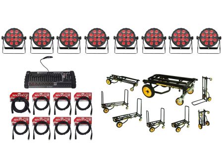 (8) Chauvet SlimPAR Q12 BT Bluetooth RGBA Wash Lights+Controller+Transport Cart For Discount