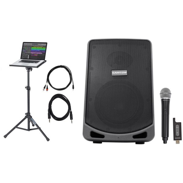 Samson 6  Portable Powered YouTube Karaoke Machine System w Mic+Laptop Stand Discount