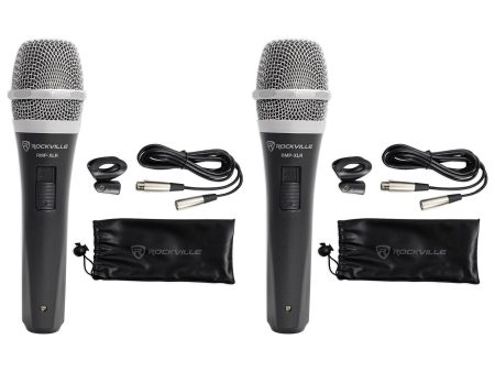 2 Rockville RMP-XLR Dynamic Cardioid Pro Microphones + 10  XLR Cables+2 Clips Hot on Sale