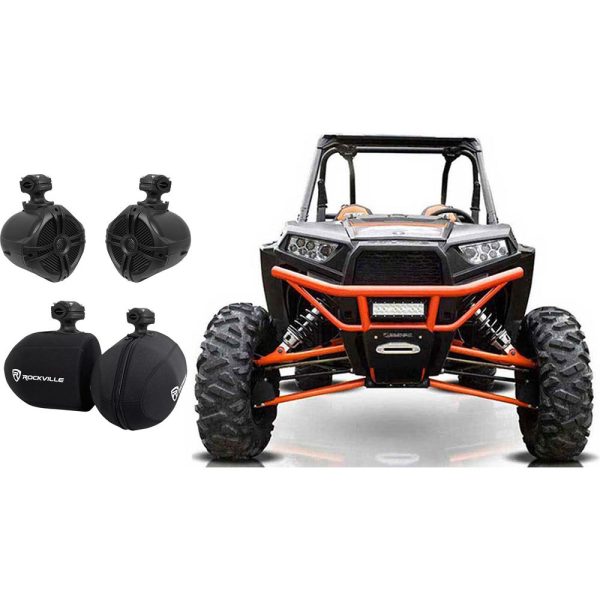 (2) Rockville RWB70B 6.5  250w 360° Swivel Tower Speakers+Covers for RZR ATV UTV Discount