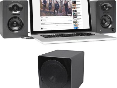 (2) SAMSON M30 Powered Studio Computer Podcast Monitors Speakers+10  Subwoofer Supply