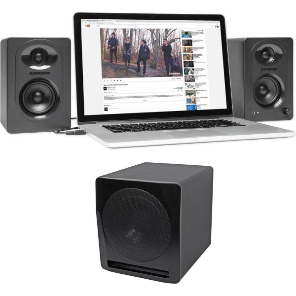 (2) SAMSON M30 Powered Studio Computer Podcast Monitors Speakers+10  Subwoofer Supply