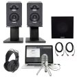 2) Samson Podcasting Podcast Recording Monitors+Stands+Sub+Headphones+Meteor Mic Online