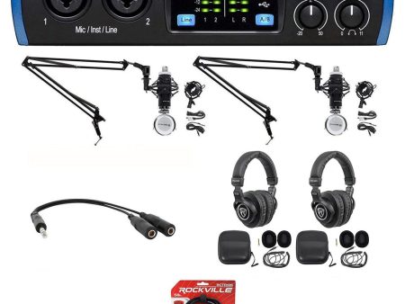 2-Person Podcast Podcasting Recording Kit w Presonus STUDIO 26C Interface+Booms Online Sale