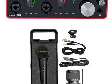 Focusrite SCARLETT 4I4 3rd Gen 192KHz USB Audio Interface Bundle with Microphone, Cable, Case ( 2 Items) For Sale