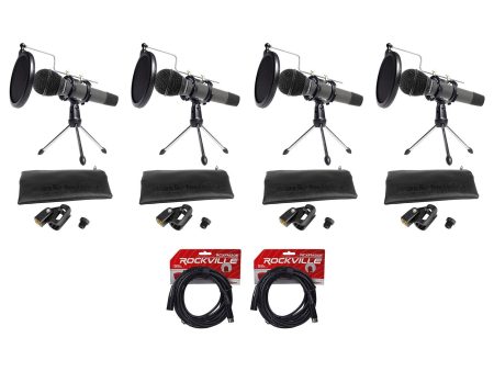 (4) Audio Technica Dynamic Podcasting Podcast Microphones+Stands+Pop Filters Supply