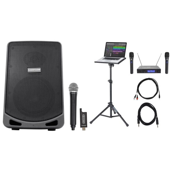 Samson 6  Portable Powered YouTube Karaoke Machine System+(3) Mics+Laptop Stand Discount