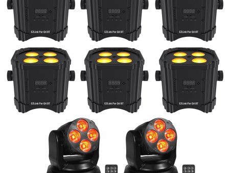 (6) Chauvet DJ Ezlink Par Q4 BT Wireless Bluetooth Wash Lights+(2) Moving Heads For Discount