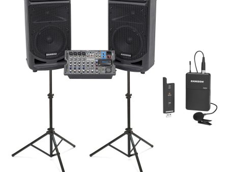 Samson Expedition XP800 800 Watt 8  PA DJ Speakers+Mixer+Lavalier Mic+Stands For Discount