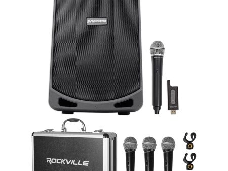 Samson Expedition XP106W 6  Portable Rechargeable Powered PA DJ Speaker+(4) Mics Supply