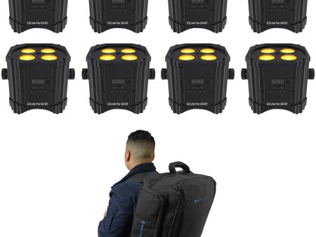 (8) Chauvet DJ Ezlink Par Q4 BT Wireless Battery Bluetooth Wash Lights+Backpack Online Sale