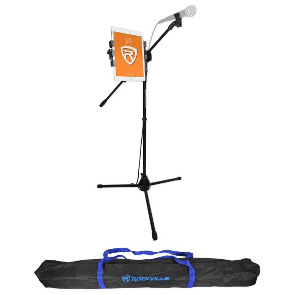 Rockville Tripod Karaoke Microphone Stand+Mic w iPad Tablet Clip Mount+Carry Bag Online now