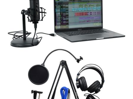 Rockville USB Computer PC Microphone Mic+Presonus Boom Arm+Pop Filter+Headphones Sale