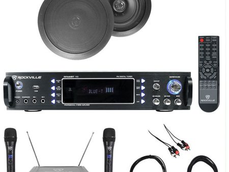 1000w Karaoke Bluetooth Amp Mixer +(2) Black Ceiling Speakers+Wireless Mics Online Hot Sale