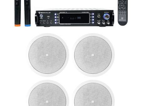 JBL+Rockville Karaoke System w (4) Ceiling Speakers+Bluetooth Receiver+(2) Mics Hot on Sale