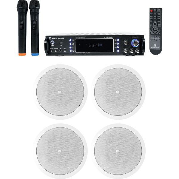 JBL+Rockville Karaoke System w (4) Ceiling Speakers+Bluetooth Receiver+(2) Mics Hot on Sale