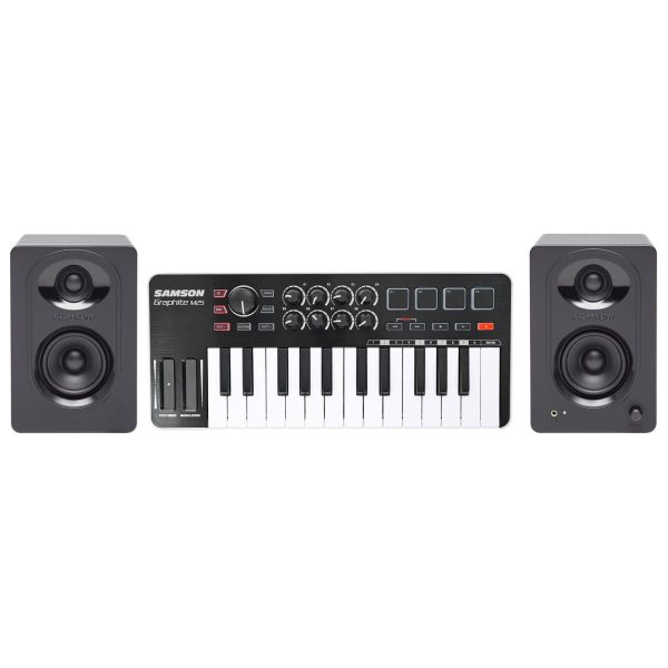 Samson Graphite M25 25-Key USB MIDI DJ Keyboard Controller+Pair Studio Monitors Supply