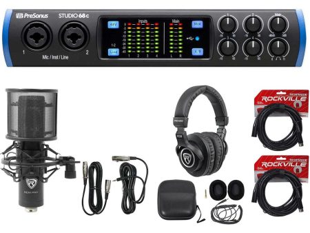 Presonus STUDIO 68C 6x6 USB-C Audio MIDI Recording Interface +Mic and Headphones Supply