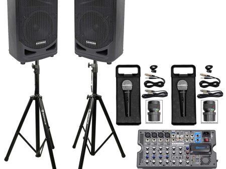 Samson Expedition XP800 800w Portable 8  PA DJ Speakers+Mixer+Stands+Cables+Mics Supply