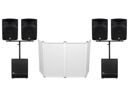 Rockville DJ Package w (4) 10  Active Speakers+(2) 12  Powered Subwoofers+Facade For Sale