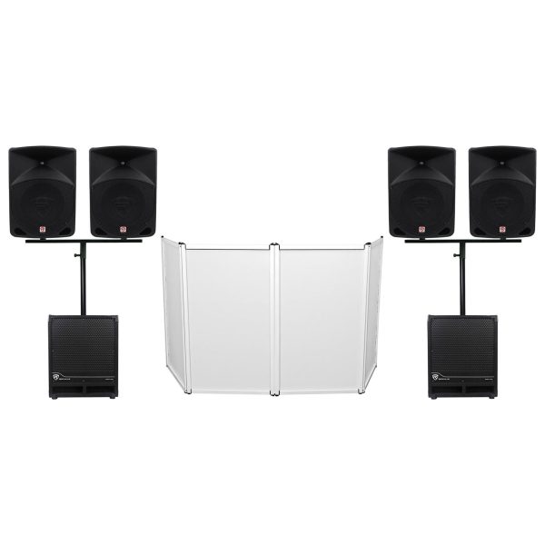 Rockville DJ Package w (4) 10  Active Speakers+(2) 12  Powered Subwoofers+Facade For Sale