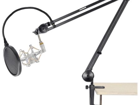 Samson MBA38 38  Microphone Boom Arm Podcast Stand+Pop Filter+Silver ShockMount For Sale