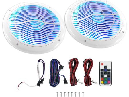 Rockville RMC80LW 8  800w 2-Way White Marine Speakers w Multi Color LED + Remote Online