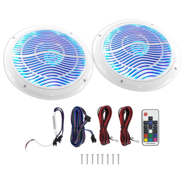 Rockville RMC80LW 8  800w 2-Way White Marine Speakers w Multi Color LED + Remote Online