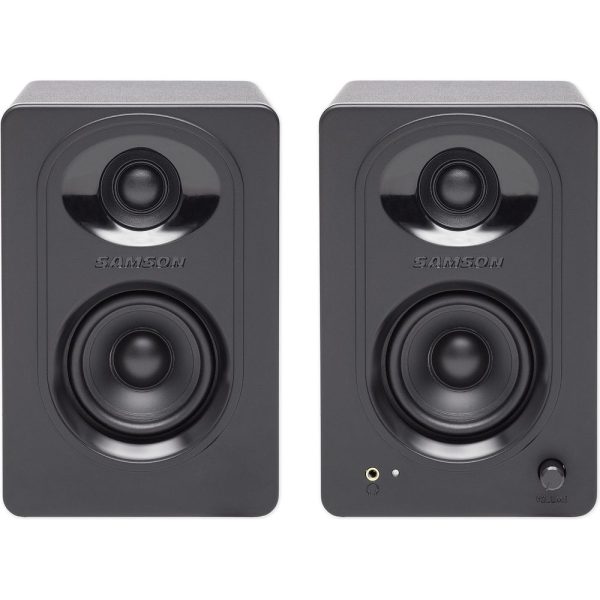 (2) SAMSON M30 Studio Computer Podcast Reference Monitors Speakers+Wood Stands For Cheap