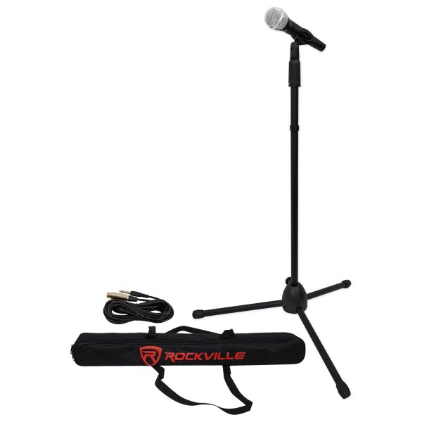 (2) Rockville Pro Mic Kit 1 Metal Microphones + Mic Stands + Carry Bags + Cables Online now